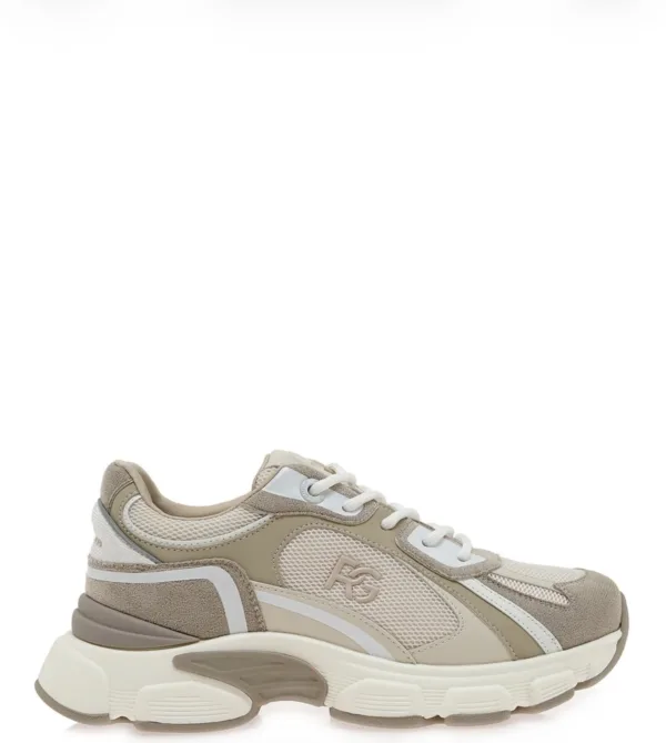 Renato Garini Γυναικεία Sneakers Μπεζ με Mesh Λεπτομέρειες & Chunky Σόλα