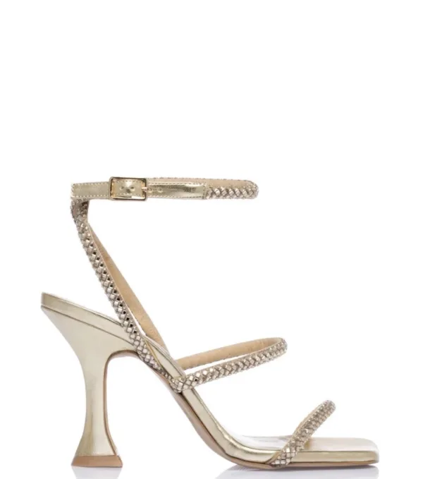 Sante Χρυσό Πέδιλο με Strappy Λουράκια και Ιδιαίτερο Τακούνι