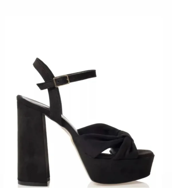 Sante Μαύρο Πέδιλο Suede με Χοντρό Τακούνι και Σταυρωτό Σχέδιο