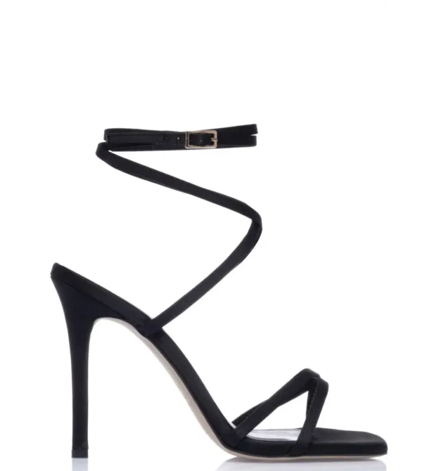 Sante Μαύρο Πέδιλο με Λουράκια & Ψηλό Τακούνι