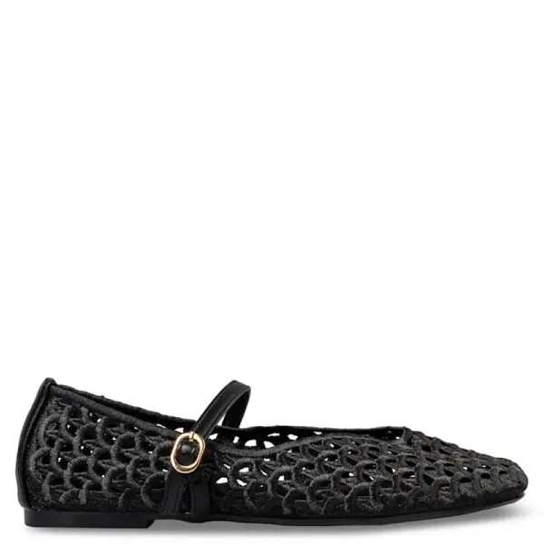 ENVIE Γυναικεία Μπαλαρίνα Μαύρη Διάτρητη με Λουράκι