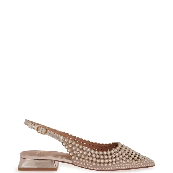 Exe Γυναικεία Slingback Γόβα με Στρας & Χαμηλό Τακούνι σε Nude Απόχρωση