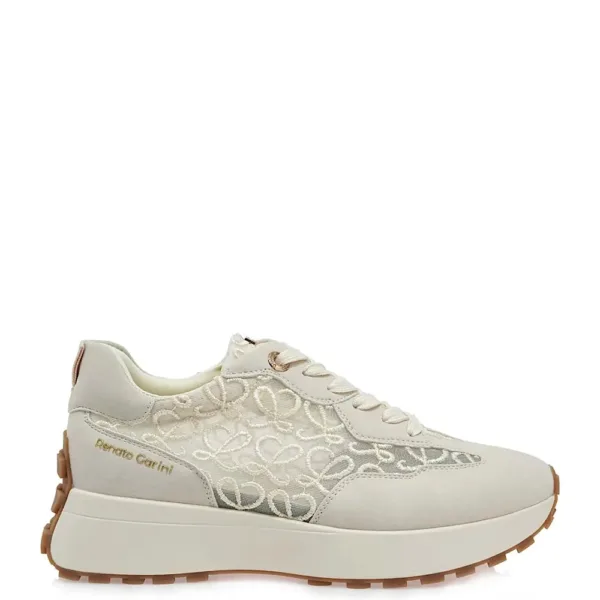 Renato Garini Εκρού Sneaker με Κεντημένο Σχέδιο & Chunky Σόλα