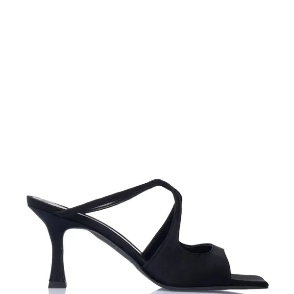 Sante Μαύρο Πέδιλο Mule με Λεπτό Τακούνι & Minimal Σχέδιο