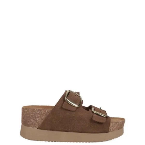 Γυναικεία Δερμάτινα Footbed Σανδάλια EASYWALK Καφέ με Αγκράφες