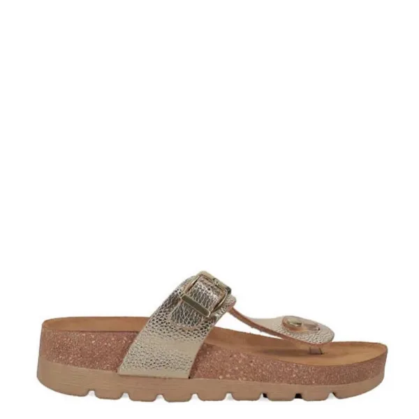 Easywalk Γυναικεία Footbed Σανδάλια Δίχαλο Με Αγκράφα – Χρυσό