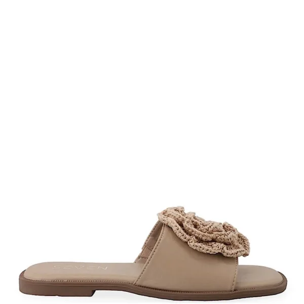 Seven Flat Slide Sandal με Πλεκτό Διακοσμητικό – Μπεζ