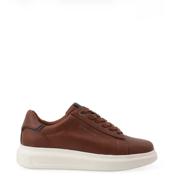 Ανδρικό Sneaker Renato Garini Καφέ Δερματίνη με Λευκή Σόλα