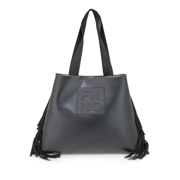 FRNC Μαύρη Τσάντα Ώμου Tote με Ανάγλυφο Logo & Πλαϊνά Κρόσσια