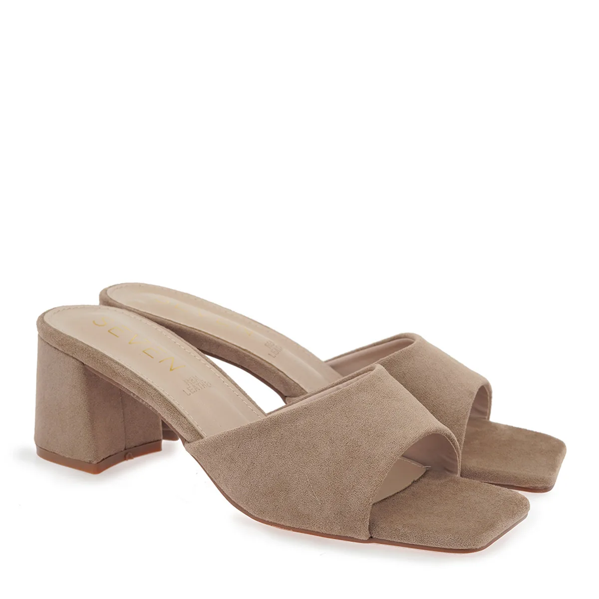 Seven Μπεζ Suede Mules με Χοντρό Τακούνι 2 Seven Μπεζ Suede Mules με Χοντρό Τακούνι - Image 2