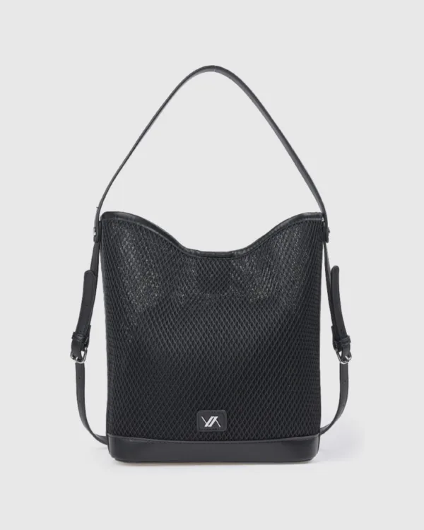 Verde Τσάντα Ώμου Μαύρη με Ανάγλυφη Υφή και Ρυθμιζόμενο Λουρί