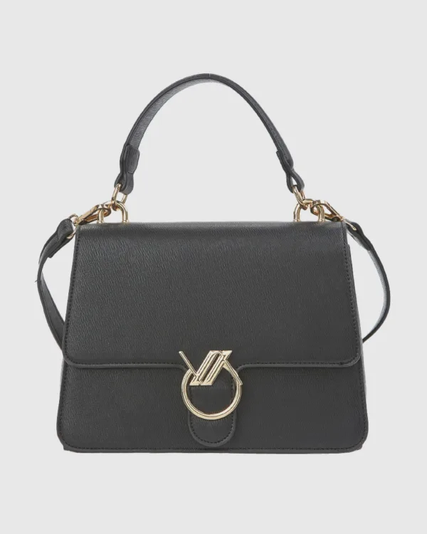 Verde Τσάντα Χειρός με Μεταλλικό Διακοσμητικό – Μαύρη