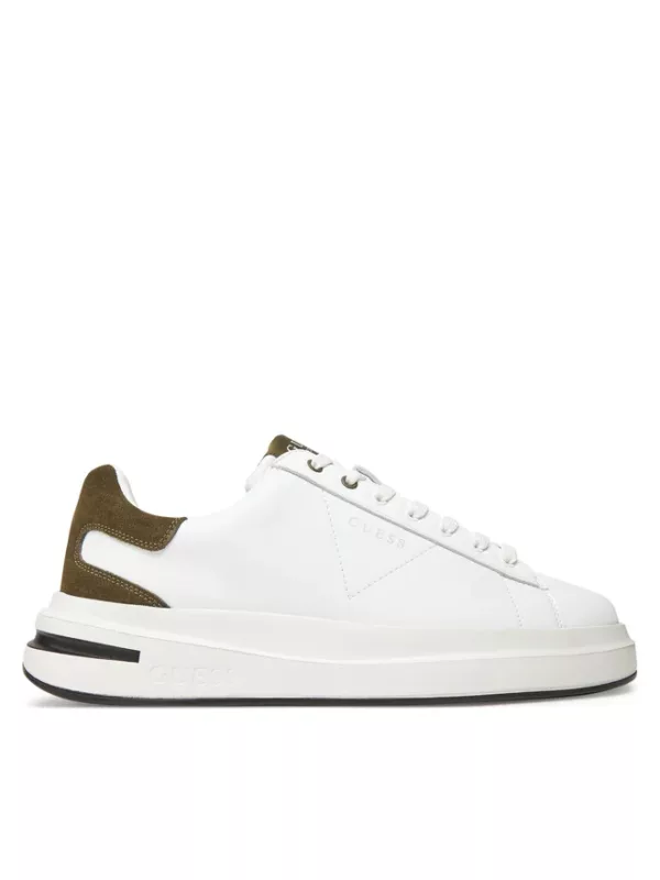 Ανδρικά λευκά sneakers Guess με καφέ λεπτομέρειες και chunky σόλα