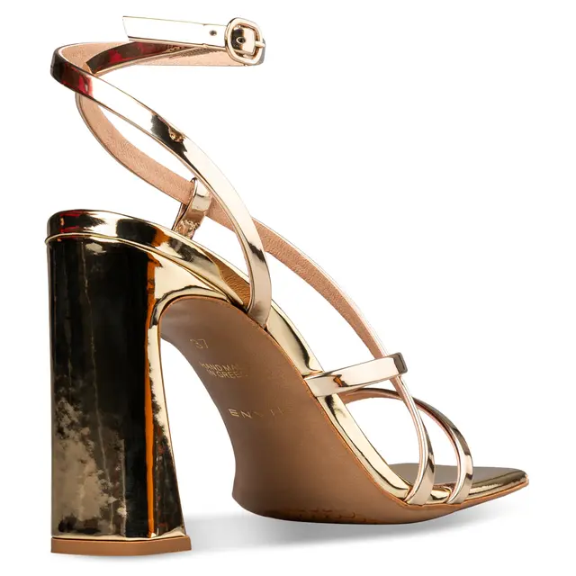 Envie Shoes Χρυσά Πέδιλα Slim Block Heel με Λουράκια 3 Envie Shoes Χρυσά Πέδιλα Slim Block Heel με Λουράκια - Image 3