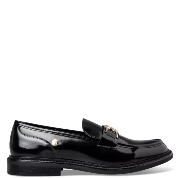Envie Γυναικεία Μαύρα Μοκασίνια Λουστρίνι με Χρυσή Λεπτομέρεια