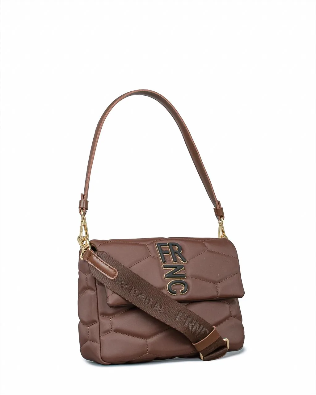 FRNC Καφέ Καπιτονέ Τσάντα Ώμου Μεσαίου Μεγέθους με Καπάκι & Λουρί Χιαστί 2 FRNC Καφέ Καπιτονέ Τσάντα Ώμου Μεσαίου Μεγέθους με Καπάκι & Λουρί Χιαστί - Image 2