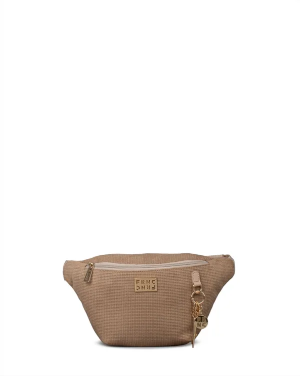 FRNC Μπεζ Waist Bag Υφασμάτινη Τσάντα Μέσης με Φερμουάρ