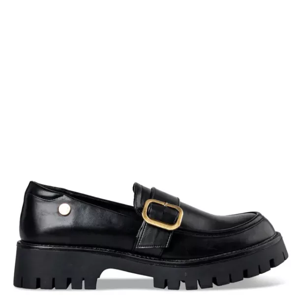 Γυναικεία Loafers Μαύρα με Χρυσή Αγκράφα και Χοντρή Σόλα – Envie Shoes