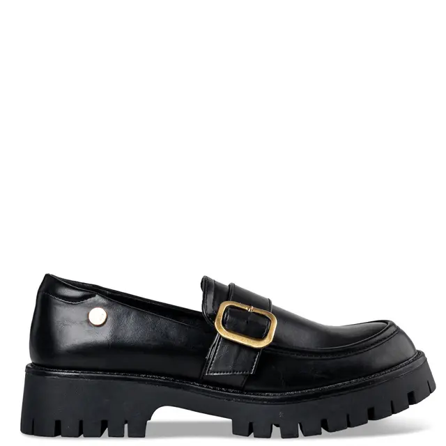Γυναικεία Loafers Μαύρα με Χρυσή Αγκράφα και Χοντρή Σόλα – Envie Shoes 1 Γυναικεία Loafers Μαύρα με Χρυσή Αγκράφα και Χοντρή Σόλα – Envie Shoes
