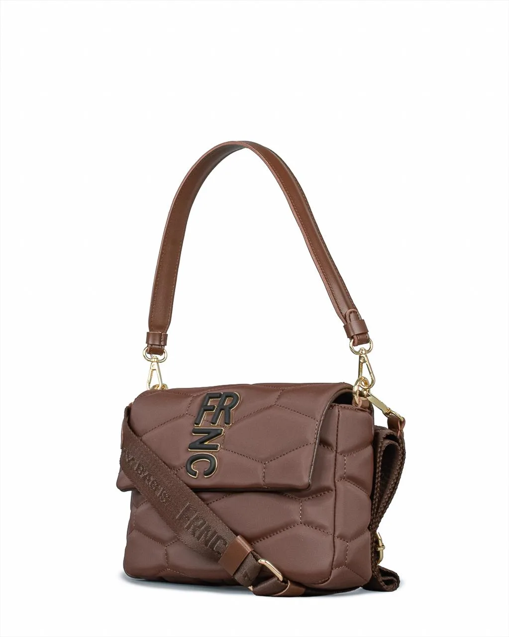 FRNC Καφέ Καπιτονέ Τσάντα Ώμου Μεσαίου Μεγέθους με Καπάκι & Λουρί Χιαστί 3 FRNC Καφέ Καπιτονέ Τσάντα Ώμου Μεσαίου Μεγέθους με Καπάκι & Λουρί Χιαστί - Image 3