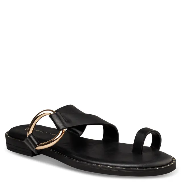 Flat σανδάλι Envie μαύρο με χρυσό κρίκο 2 Flat σανδάλι Envie μαύρο με χρυσό κρίκο - Image 2