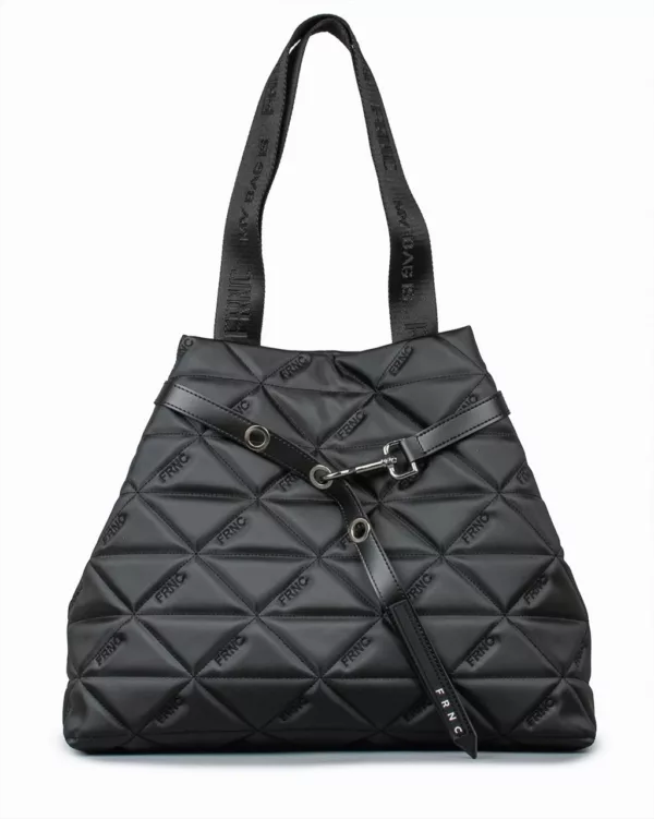 Τσάντα Ώμου FRNC Καπιτονέ Μαύρη – Γυναικεία Τσάντα από Οικολογικό Δέρμα