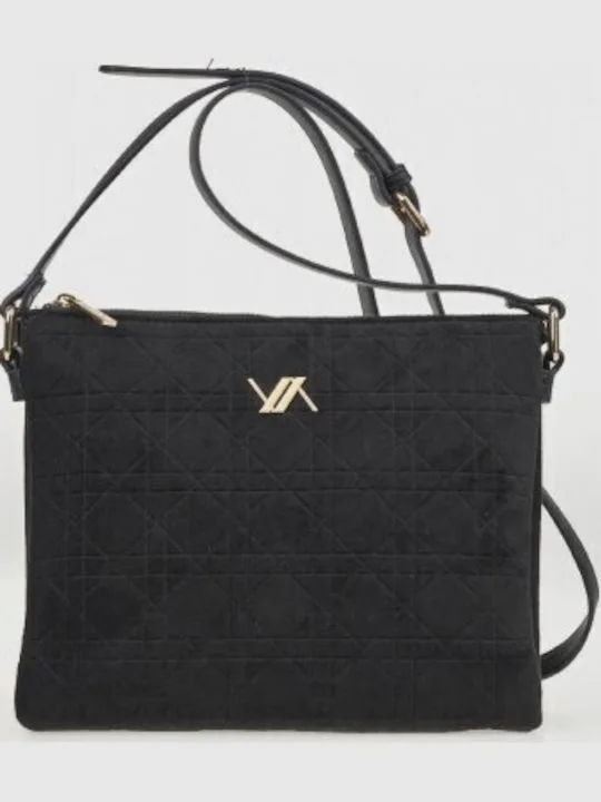 Γυναικεία Μαύρη Τσάντα Χιαστί VERDE με Καπιτονέ Σχέδιο