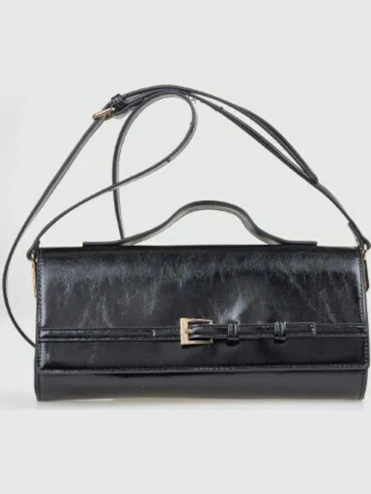 Verde Μαύρη Γυναικεία Τσάντα Ώμου & Χειρός από Δερματίνη με Διακοσμητική Αγκράφα