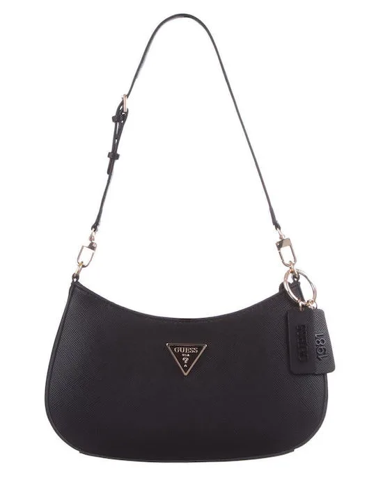 Guess Noelle Τσάντα Ώμου Μαύρη με Τριγωνικό Λογότυπο