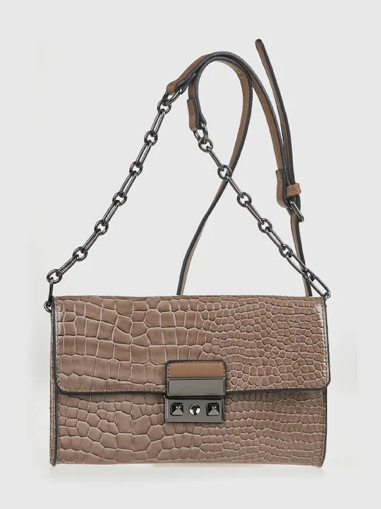 Γυναικεία Τσάντα Χιαστί Verde Καφέ Croco με Αλυσίδα