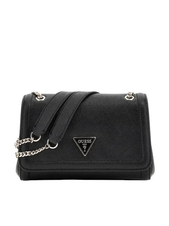 Guess γυναικεία τσάντα ώμου μαύρη με αλυσίδα και logo