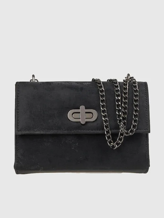 Sales! 365 Γυναικεία Μαύρη Τσάντα Χιαστί VERDE με Αλυσίδα & Μεταλλικό Κούμπωμα