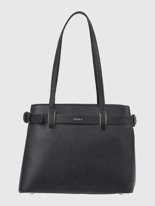 Verde Γυναικεία Τσάντα Ώμου Μαύρη Minimal με Διακοσμητική Ζώνη