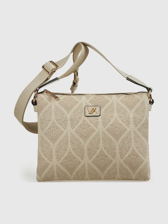 Τσάντα Χιαστί Verde Μπεζ με Ανάγλυφο Σχέδιο