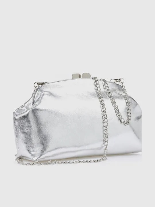Τσάντα Χειρός / Clutch VERDE Ασημί με Αλυσίδα 2 Τσάντα Χειρός / Clutch VERDE Ασημί με Αλυσίδα - Image 2
