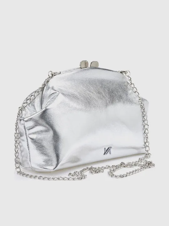 Τσάντα Χειρός / Clutch VERDE Ασημί με Αλυσίδα 3 Τσάντα Χειρός / Clutch VERDE Ασημί με Αλυσίδα - Image 3