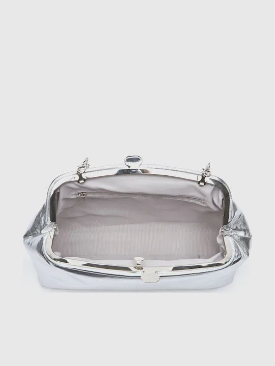 Τσάντα Χειρός / Clutch VERDE Ασημί με Αλυσίδα 4 Τσάντα Χειρός / Clutch VERDE Ασημί με Αλυσίδα - Image 4