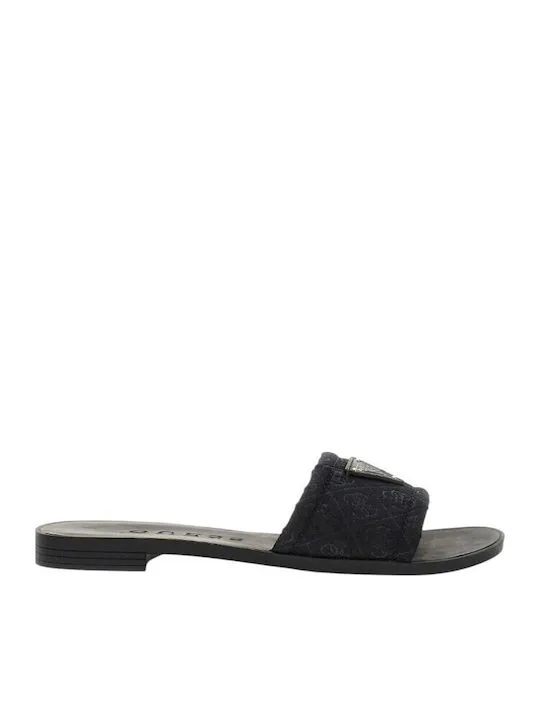 Sales! 498 Guess Γυναικεία Σανδάλια Slide Μαύρα με Ανάγλυφο Logo