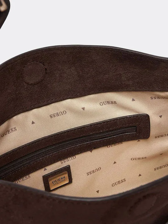 GUESS Ella Καφέ Σουέτ Γυναικεία Τσάντα Ώμου 4 GUESS Ella Καφέ Σουέτ Γυναικεία Τσάντα Ώμου - Image 4