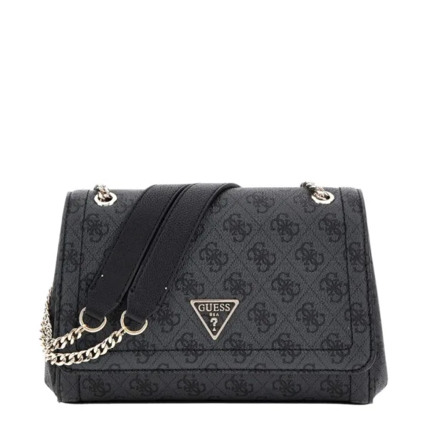 Guess γυναικεία τσάντα ώμου γκρι monogram με αλυσίδα και logo