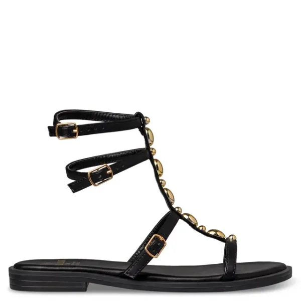 Sales! 481 Mairiboo for Envie Μαύρα Gladiator Σανδάλια με Χρυσές Λεπτομέρειες