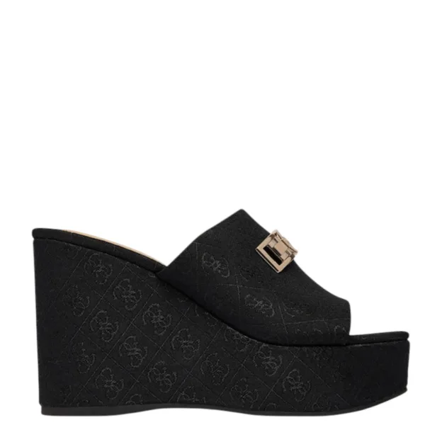 Sales! 489 Guess Platform Mule Παντόφλα Μαύρη με Monogram Σχέδιο