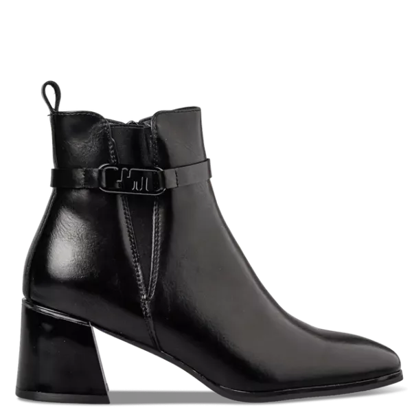 Γυναικείο Μποτάκι Envie Μάυρο με Block Τακούνι και Μεταλλική Αγκράφα