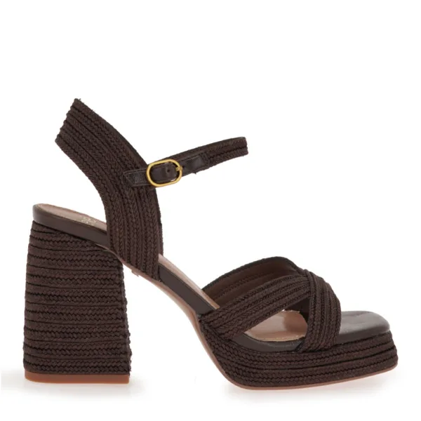 EXE Γυναικεία Πέδιλα Πλατφόρμα Καφέ με Χοντρό Τακούνι